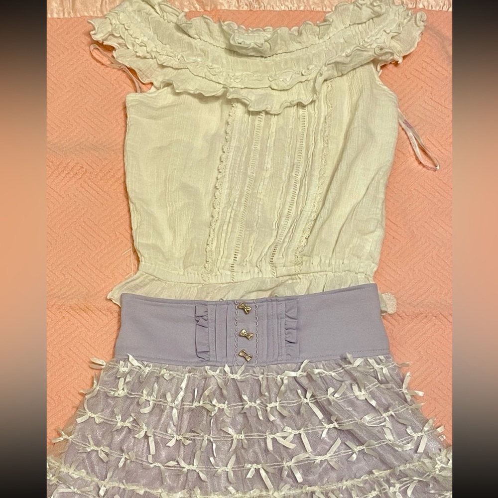 💜Liz Lisa CottageCore Babydoll Coquette Mini skirt skort White Top Skirt Set✨ - Picture 9 of 9